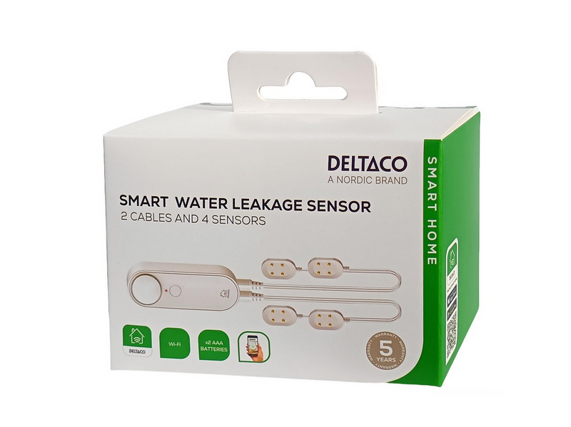 Deltaco SMART HOME Water leakage sensor 2 x cables attached with total 4 sensors