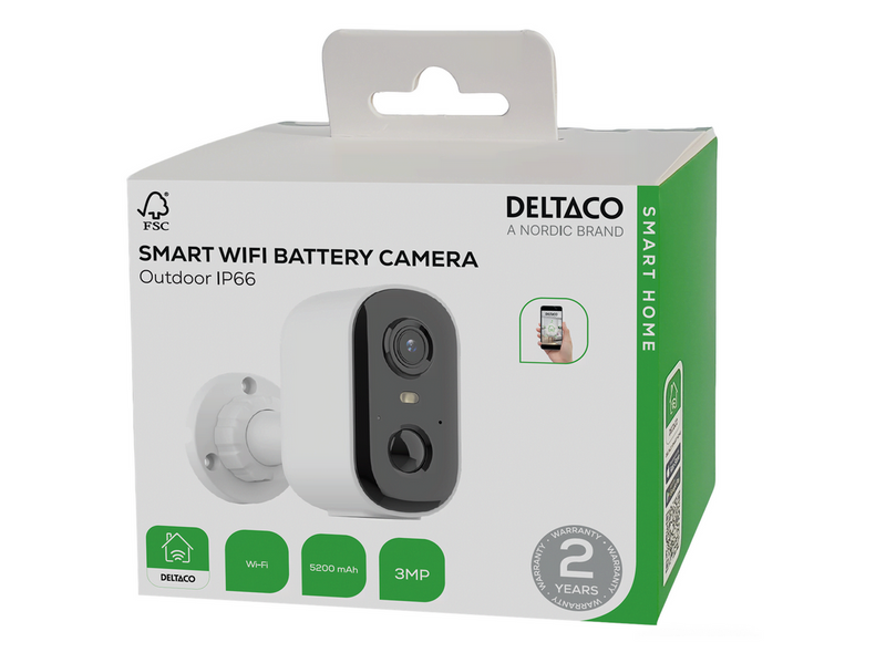 Deltaco SMART HOME Battery powered WiFi camera outdoor use IP66 3MP