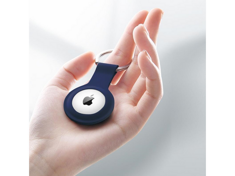 CRONG Silicone Case with Key Ring – Protective keychain case for Apple AirTag 1/2 - navy blue