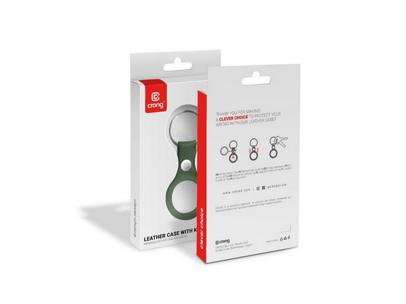 CRONG Leather Case with Key Ring – Protective leather case with key ring for Apple AirTag 1/2 - green