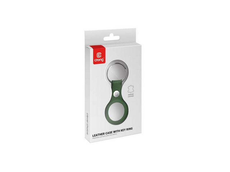 CRONG Leather Case with Key Ring – Protective leather case with key ring for Apple AirTag 1/2 - green
