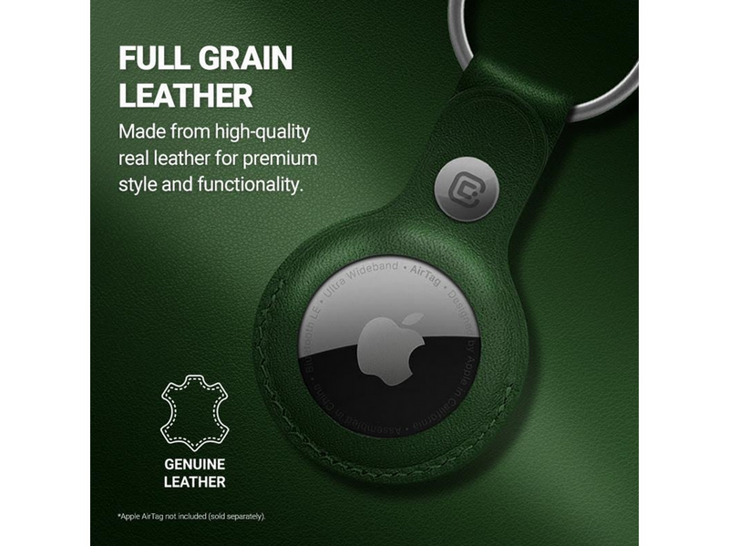 CRONG Leather Case with Key Ring – Protective leather case with key ring for Apple AirTag 1/2 - green