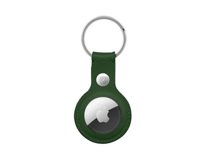 CRONG Leather Case with Key Ring – Protective leather case with key ring for Apple AirTag 1/2 - green