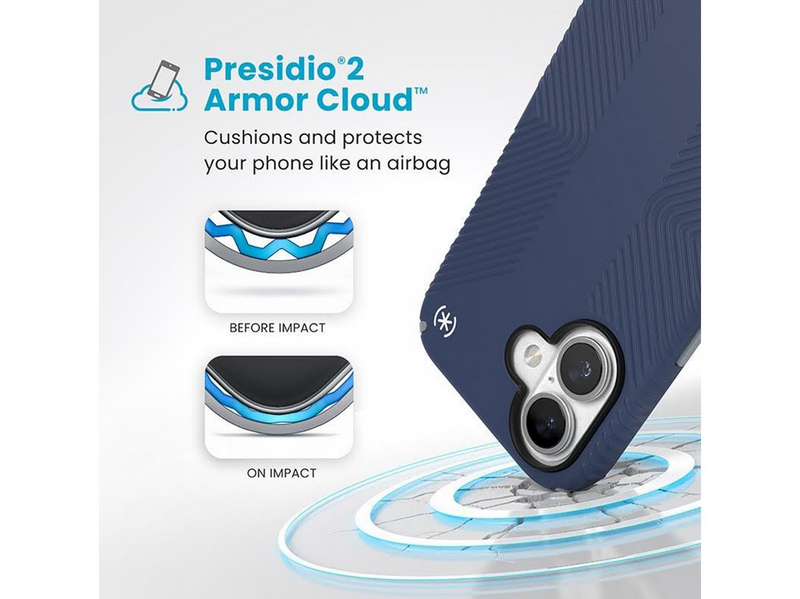 Speck Presidio2 Grip - iPhone 16 Case - Coastal Blue / Dust Gray / White