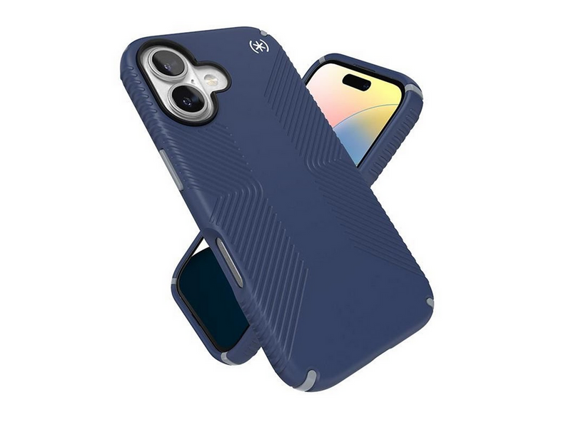 Speck Presidio2 Grip - iPhone 16 Case - Coastal Blue / Dust Gray / White