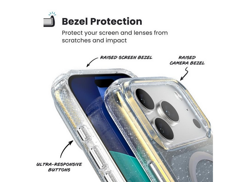 Speck Presidio Lux MagSafe - iPhone 17 Pro Max Case - Hyper Mirror Glitter / Silver Metallic