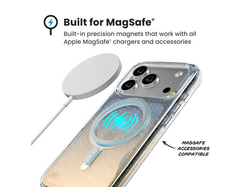 Speck Presidio Lux MagSafe - iPhone 17 Pro Max Case - Hyper Mirror Glitter / Silver Metallic