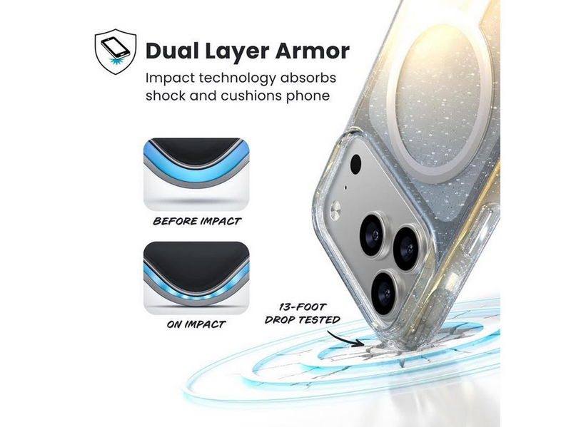 Speck Presidio Lux MagSafe - iPhone 17 Pro Max Case - Hyper Mirror Glitter / Silver Metallic
