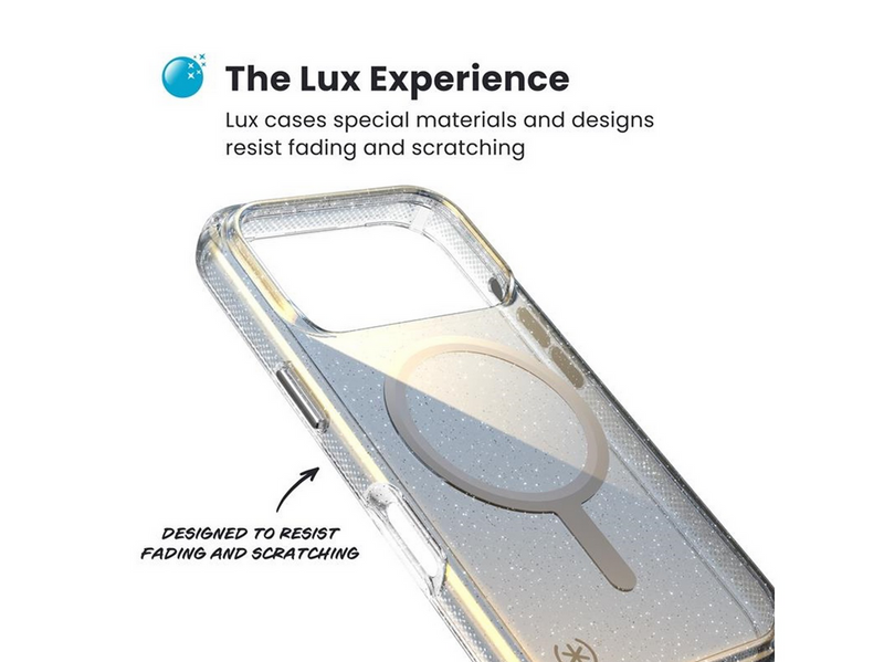 Speck Presidio Lux MagSafe - iPhone 17 Pro Max Case - Hyper Mirror Glitter / Silver Metallic
