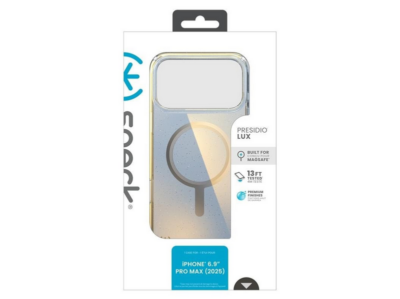 Speck Presidio Lux MagSafe - iPhone 17 Pro Max Case - Hyper Mirror Glitter / Silver Metallic