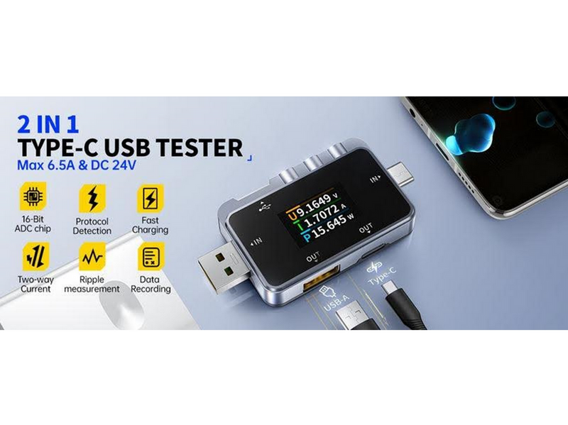 FNIRSI FNAC-28 USB-C USB-A 2-in-1 USB Tester