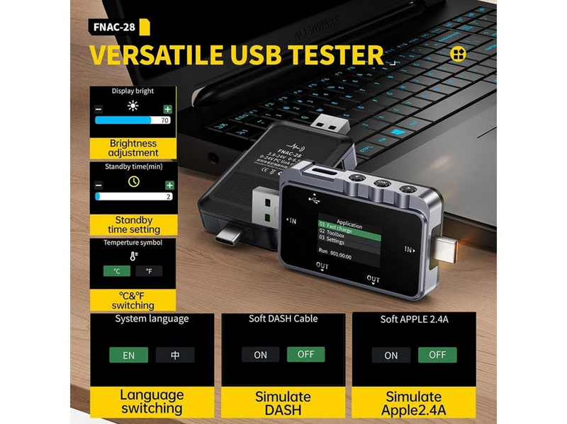 FNIRSI FNAC-28 USB-C USB-A 2-in-1 USB Tester