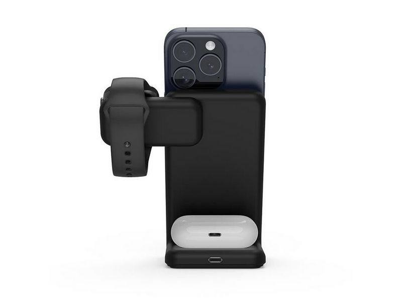CRONG MagSpot Pivot Stand - 3-in-1 Wireless Charger with MagSafe for iPhone Apple Watch and AirPods - Black