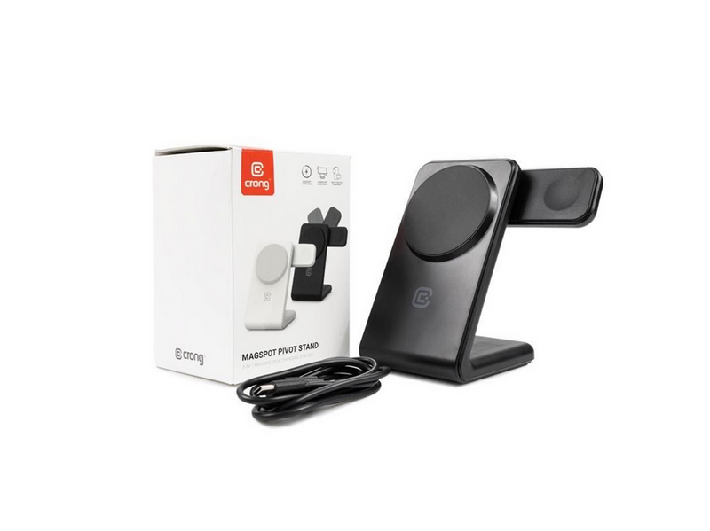 CRONG MagSpot Pivot Stand - 3-in-1 Wireless Charger with MagSafe for iPhone Apple Watch and AirPods - Black
