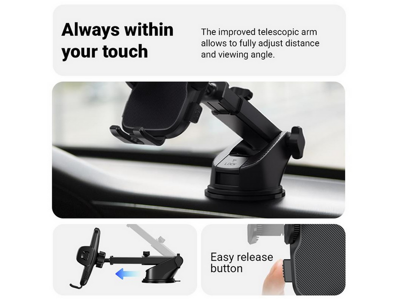 CRONG Carclip Car Holder for Dashboard and Windshield - Black