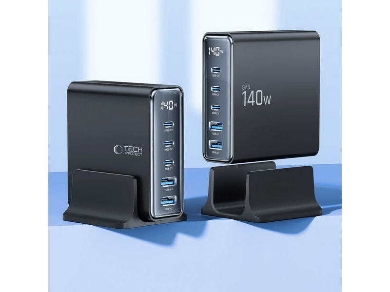 Tech-Protect DC140W-GAN 5-PORT PD140W/QC3.0 Charging Station - Black