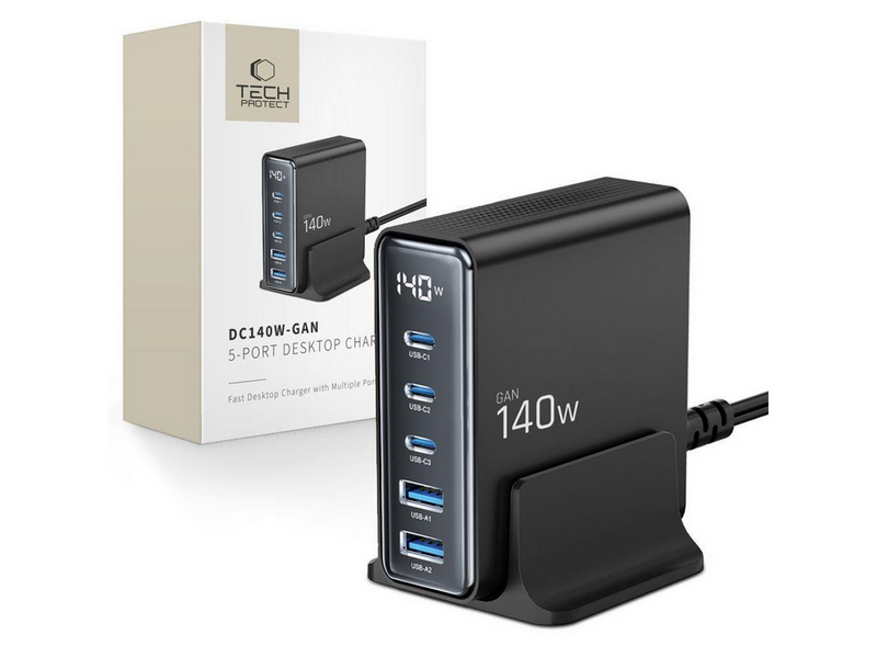Tech-Protect DC140W-GAN 5-PORT PD140W/QC3.0 Charging Station - Black
