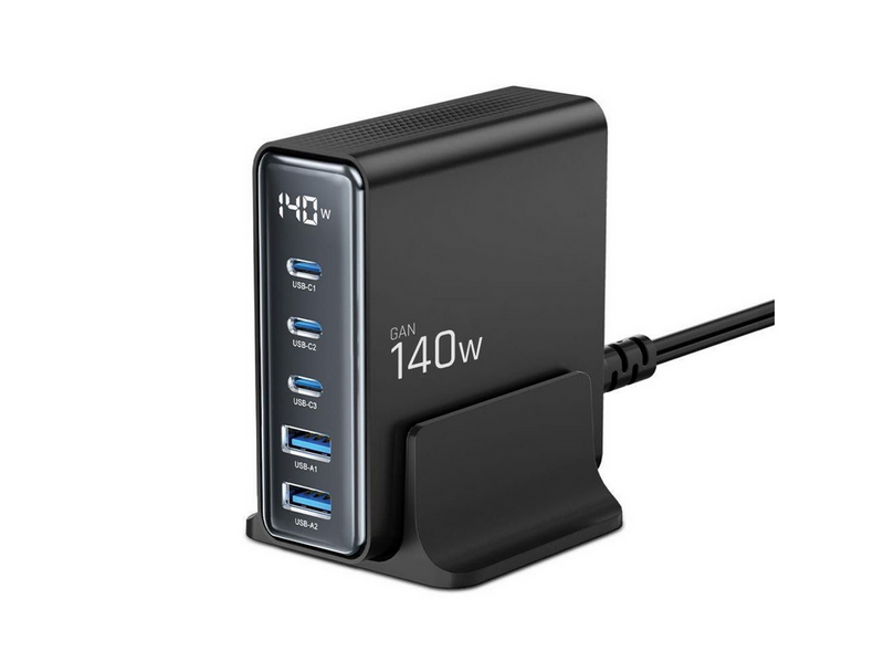 Tech-Protect DC140W-GAN 5-PORT PD140W/QC3.0 Charging Station - Black