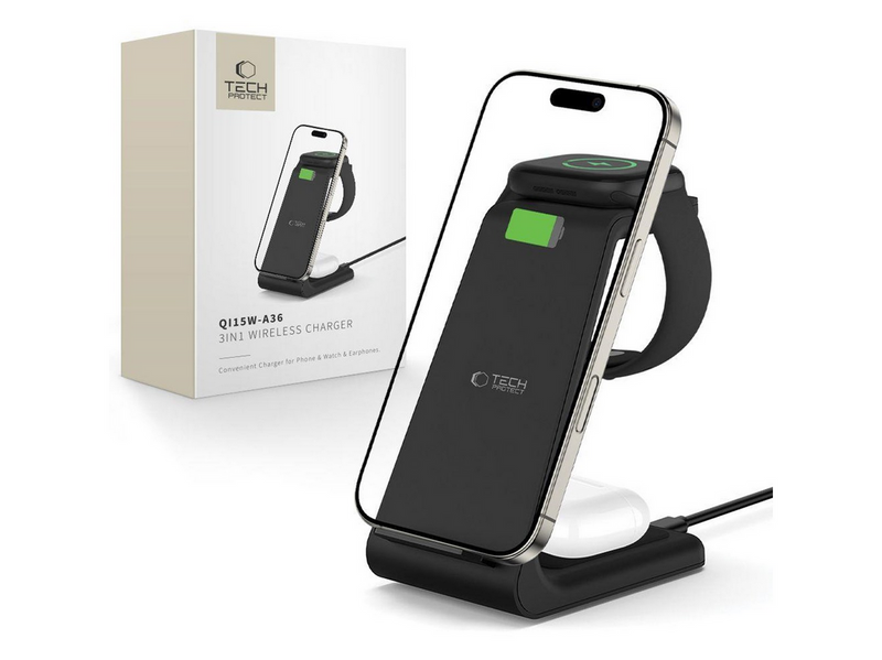 Tech-Protect QI15W-A36 3in1 Charging Station for Apple - Black