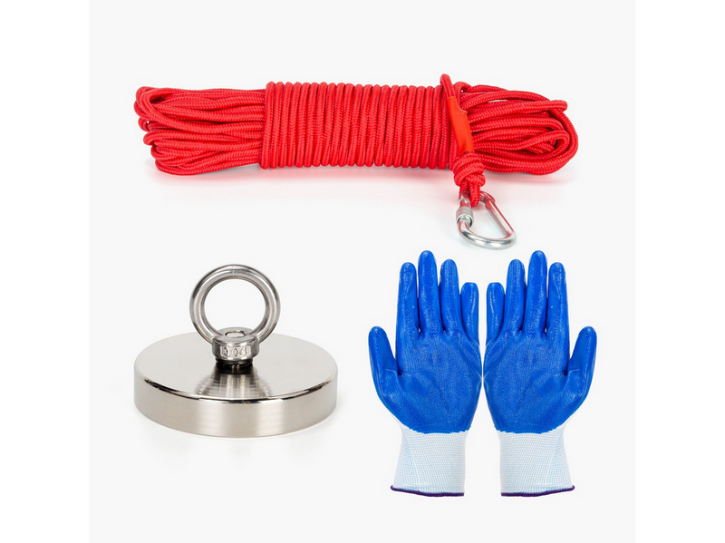 Stanlord Angelmagnet 340 kg Zugkraft inkl. Anti-Rutsch-Handschuhe und robustes 20 Meter Seil mit Karabinerhaken
