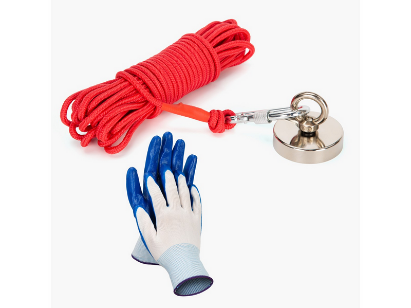 Stanlord Angelmagnet 340 kg Zugkraft inkl. Anti-Rutsch-Handschuhe und robustes 20 Meter Seil mit Karabinerhaken
