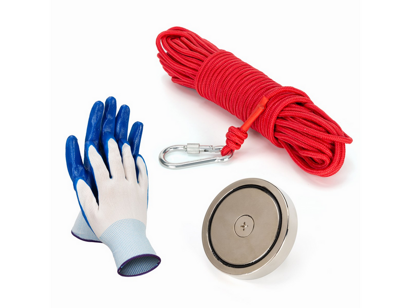 Stanlord Angelmagnet 340 kg Zugkraft inkl. Anti-Rutsch-Handschuhe und robustes 20 Meter Seil mit Karabinerhaken