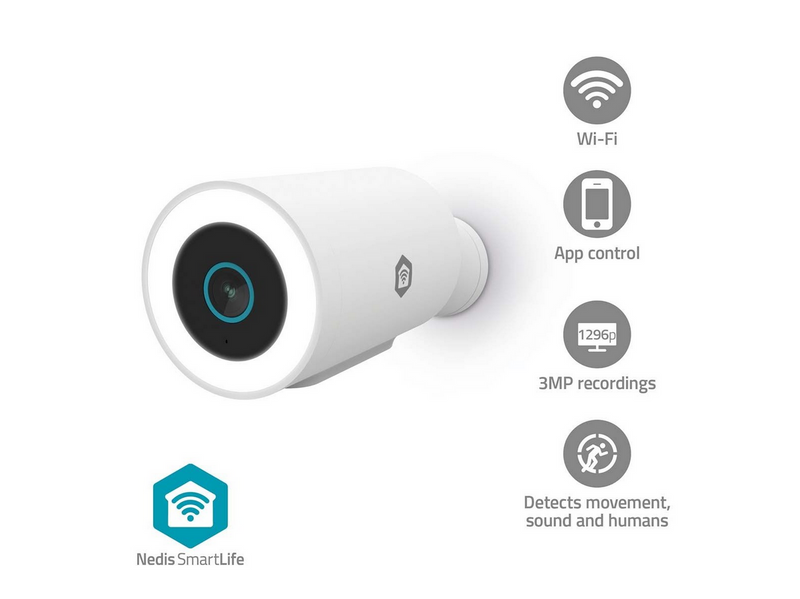 Nedis SmartLife Outdoor Camera, Wi-Fi, 3MP, White