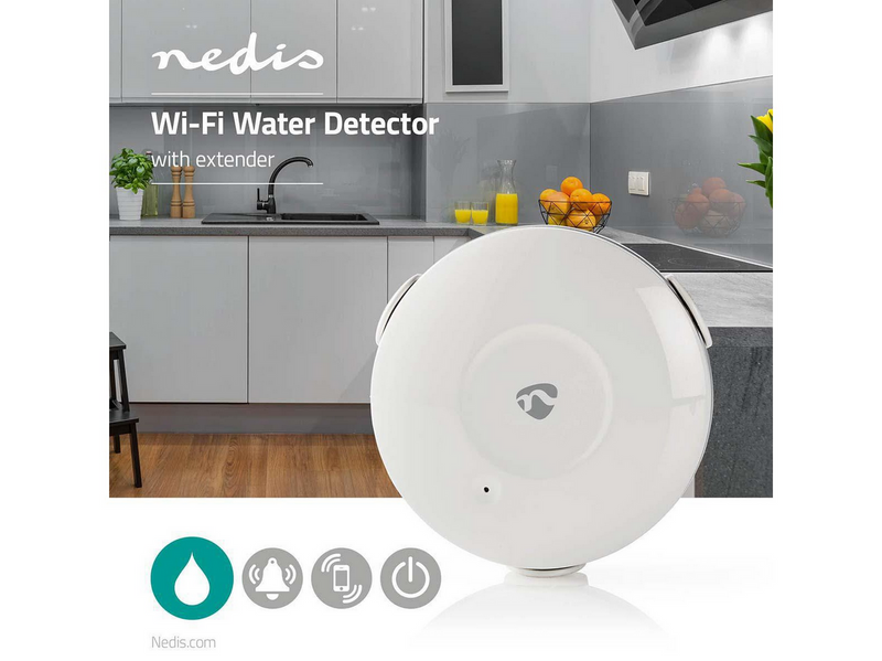 Nedis SmartLife Water Detector, Wi-Fi, Battery, White