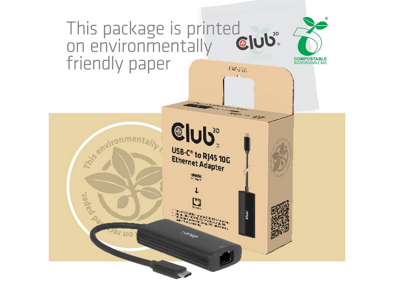 Club 3D CAC-2531 USB‑C to RJ45 10G Ethernet Adapter M/F