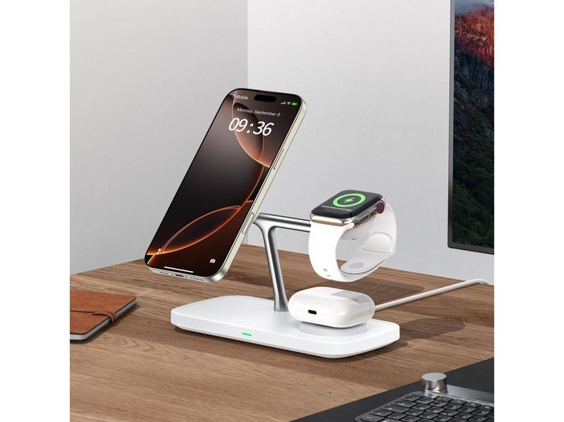 Tech-Protect QI15W-A45 3-in-1 Wireless Charger with MagSafe for Apple Devices - White