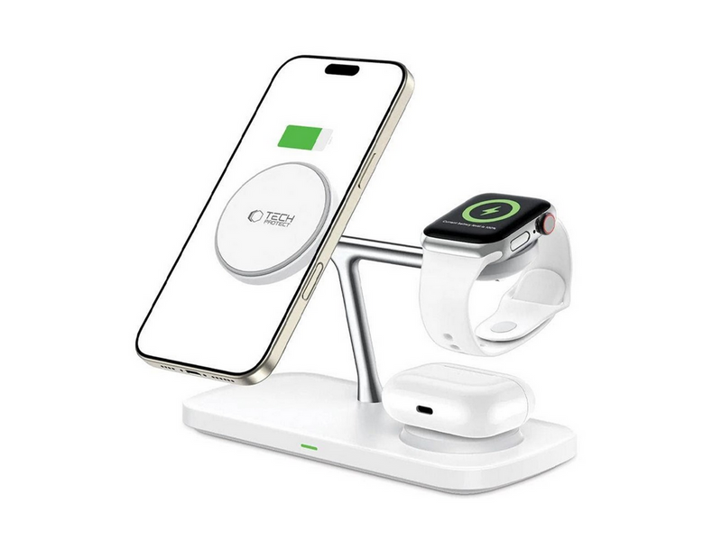 Tech-Protect QI15W-A45 3-in-1 Wireless Charger with MagSafe for Apple Devices - White