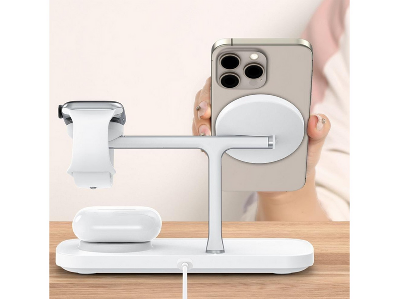 Tech-Protect QI15W-A45 3-in-1 Wireless Charger with MagSafe for Apple Devices - White