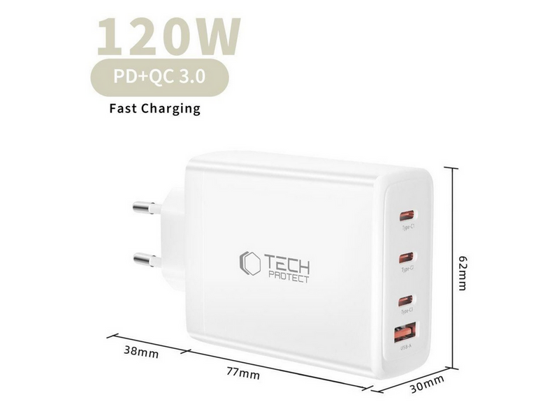 Tech-Protect NC120W-GAN 4-Ports 120W AC Charger - White