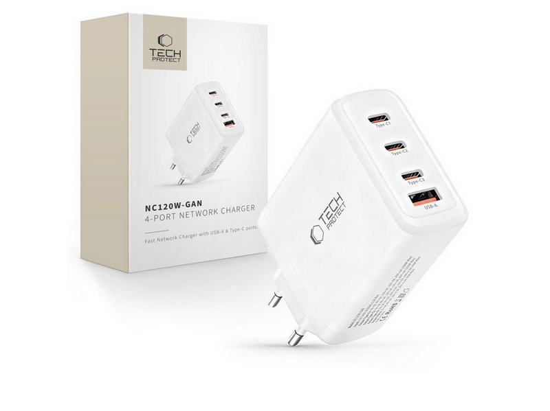 Tech-Protect NC120W-GAN 4-Ports 120W AC Charger - White