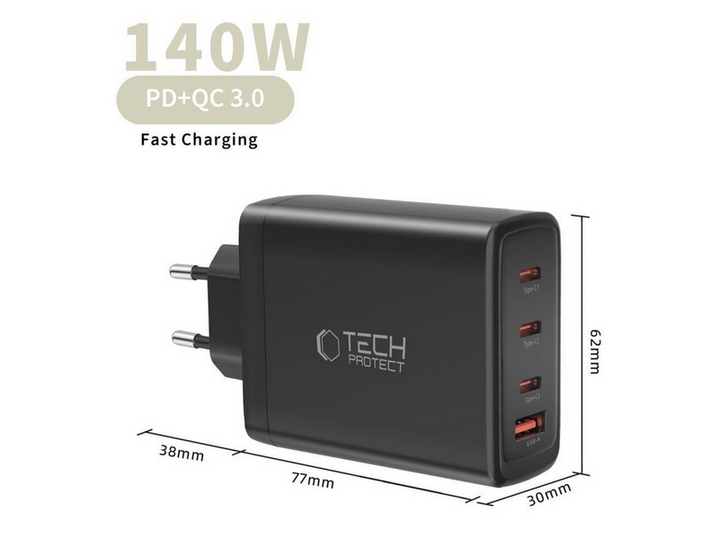 Tech-Protect NC140W-GAN 4-Ports 140W AC Charger - Black