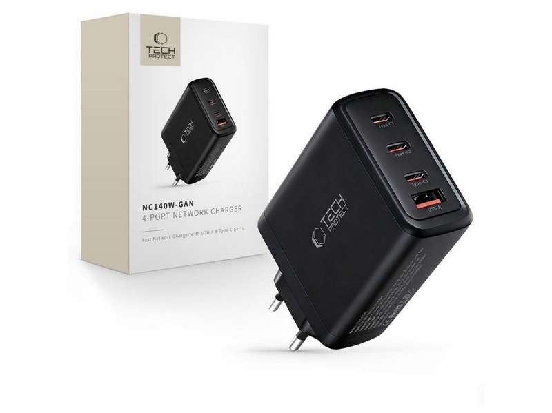 Tech-Protect NC140W-GAN 4-Ports 140W AC Charger - Black