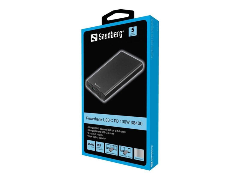 Sandberg Powerbank USB-C PD 100W 38400 Powerbank (Akku) - schwarz - 38400 mAh