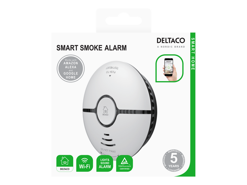 Deltaco SMART HOME Wifi optical smoke detector sound & light white