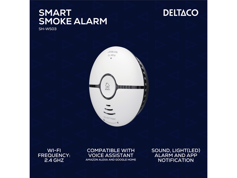Deltaco SMART HOME Wifi optical smoke detector sound & light white