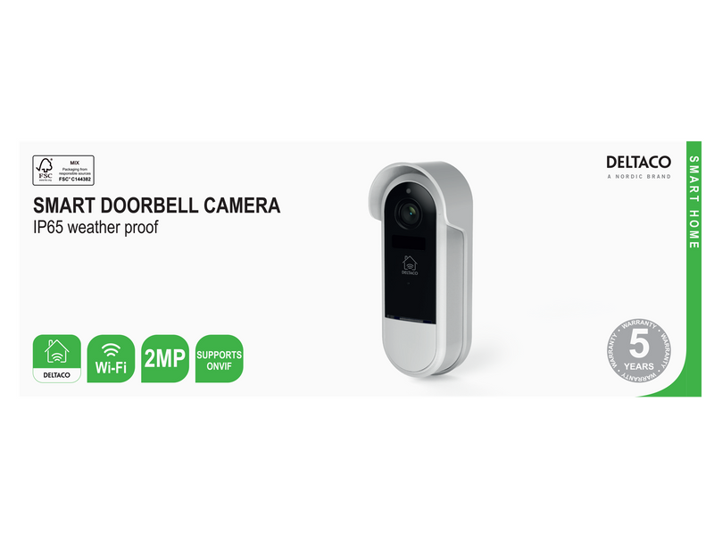 Deltaco SMART HOME WiFi Doorbell camera IP65 weather proof white/silver