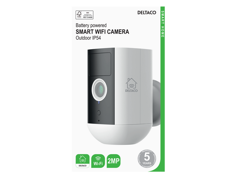 Deltaco SMART HOME Battery powered WiFi camera for outdoor use IP54 2MP white
