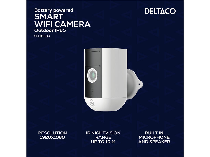 Deltaco SMART HOME Battery powered WiFi camera for outdoor use IP54 2MP white