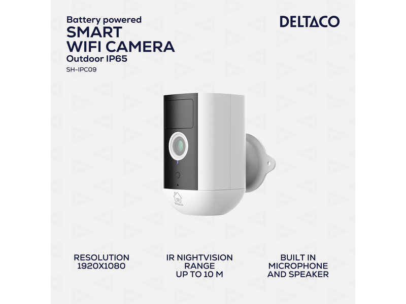 Deltaco SMART HOME Battery powered WiFi camera for outdoor use IP54 2MP white