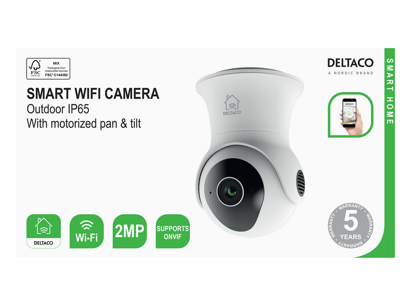 Deltaco SMART HOME WiFi camera with motorized pan & tilt outdoor IP65 2MP ONVIF white