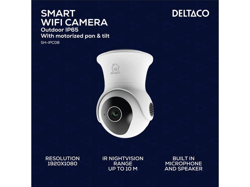 Deltaco SMART HOME WiFi camera with motorized pan & tilt outdoor IP65 2MP ONVIF white