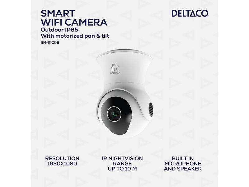 Deltaco SMART HOME WiFi camera with motorized pan & tilt outdoor IP65 2MP ONVIF white