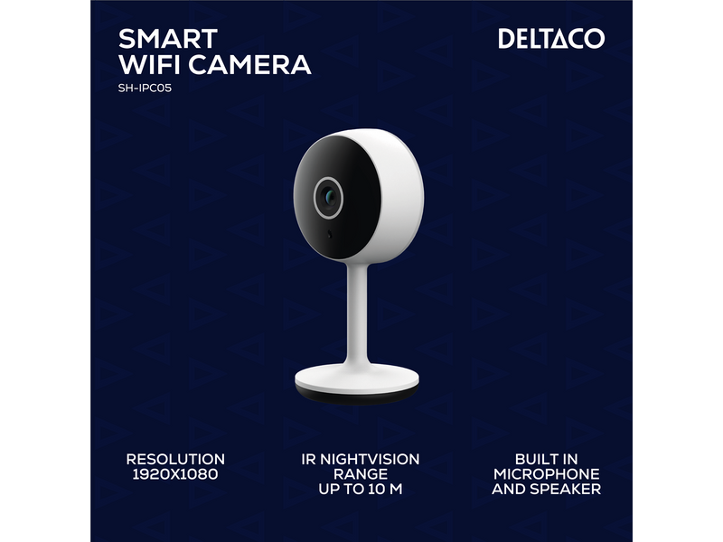 Deltaco SMART HOME WiFi camera with motion detection and 2-way audio 2MP IR-night vision ONVIF