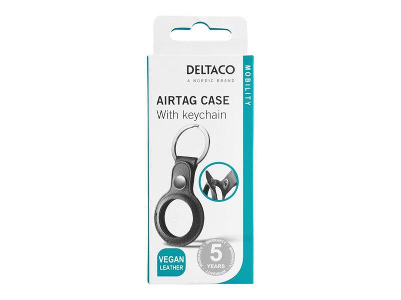 Deltaco Apple AirTag Case Keychain Vegan Leather Black