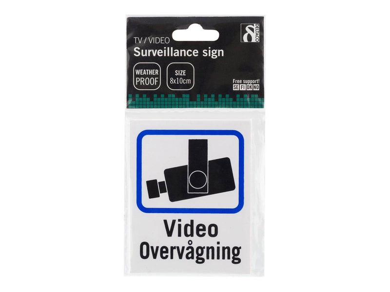 Deltaco Danish TV/Video surveillance sign in plastic 8x10cm (2-pack)