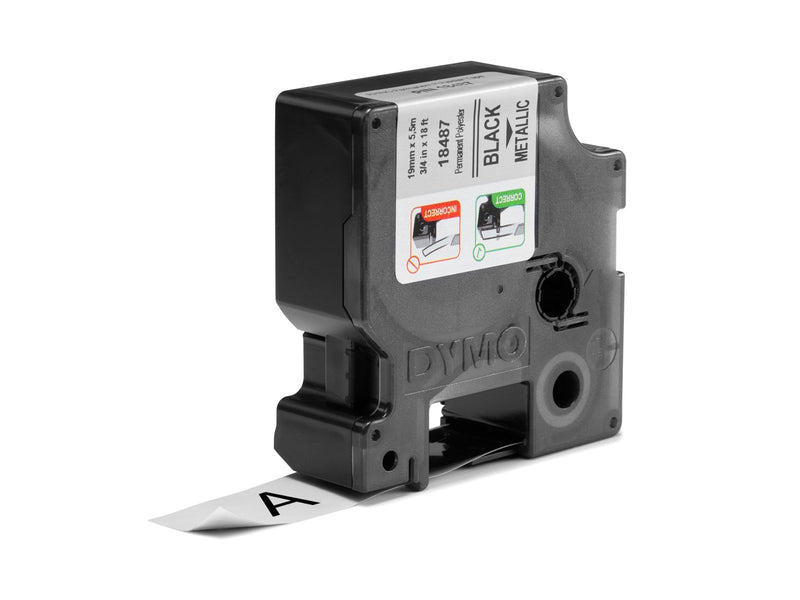 DYMO Rhino Industrie Permanente Polyesteretiketten | 6 mm x 5,5 m | Schwarz auf Metallic